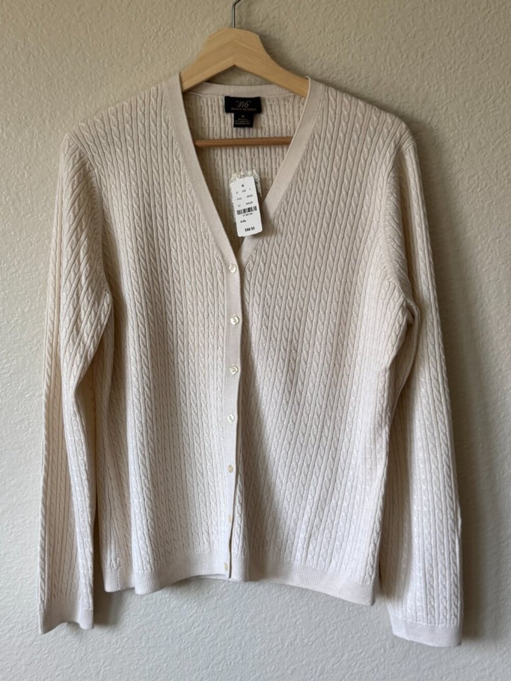 346 Brooks Brothers Cream Silk Cashmere Blend Knit Cardigan XL Neutral Preppy